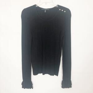 White House Black Market Ruffle Sleeves Black Sweater Size XS Workwear Casual